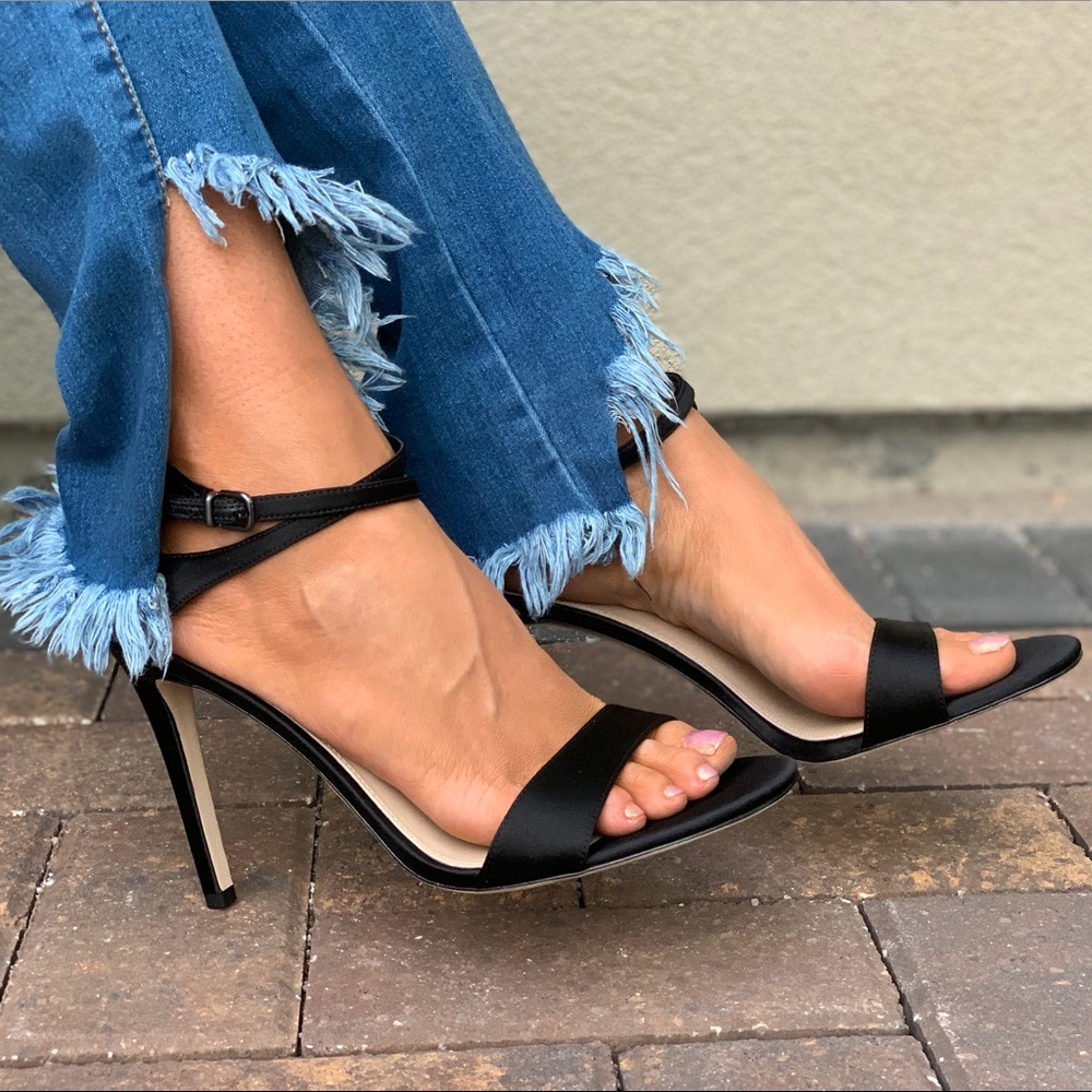 NIB Black Sky High Stiletto Heel Open Toe Sandal - Picture 7 of 8